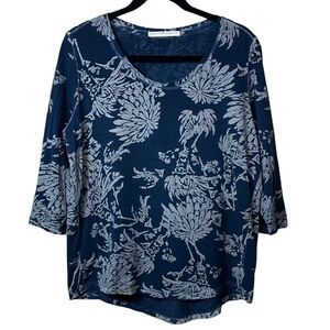 Peruvian‎ Connection Blue White Pima Cotton Rosebud Carmel Top Sz M